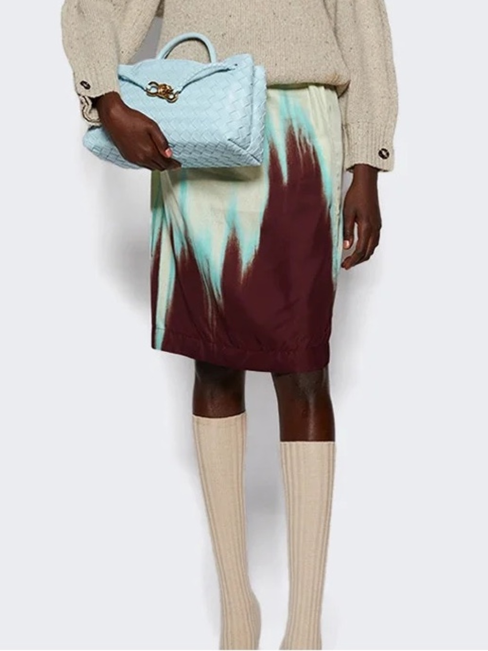 Bottega Veneta Degrade Petal Print Skirt Burgundy And Mint